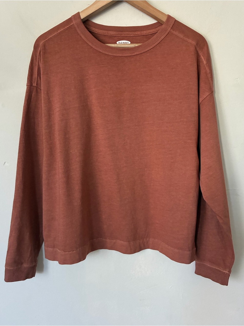 Old Navy The Easy Tee Long Sleeve Terracotta Fall Burnt Orange Cotton Slub Top S